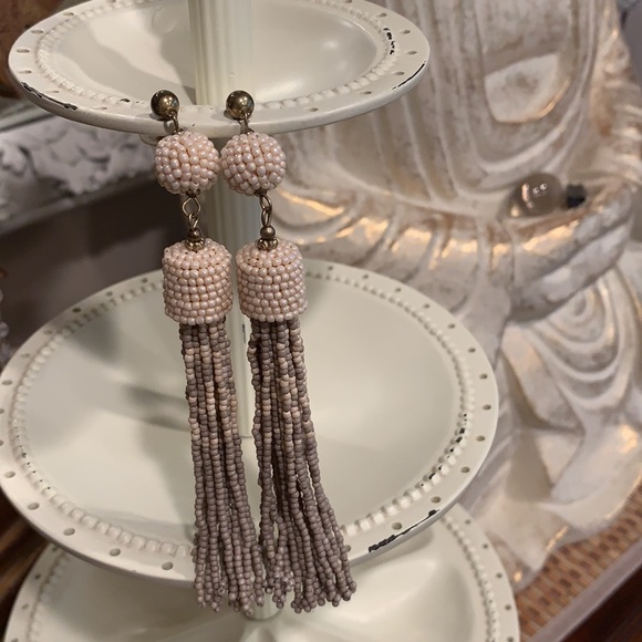 Cream and Taupe Seed Bead Duster Earrings - Picture 3 of 3